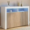 IDMarket Buffet blanc et bois 3 portes avec LED* Buffets|Salon Complet