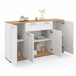 IDMarket Buffet blanc et bois 4 portes 1 tiroir* Buffets|Salon Complet