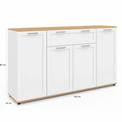 IDMarket Buffet blanc et bois 4 portes 1 tiroir* Buffets|Salon Complet