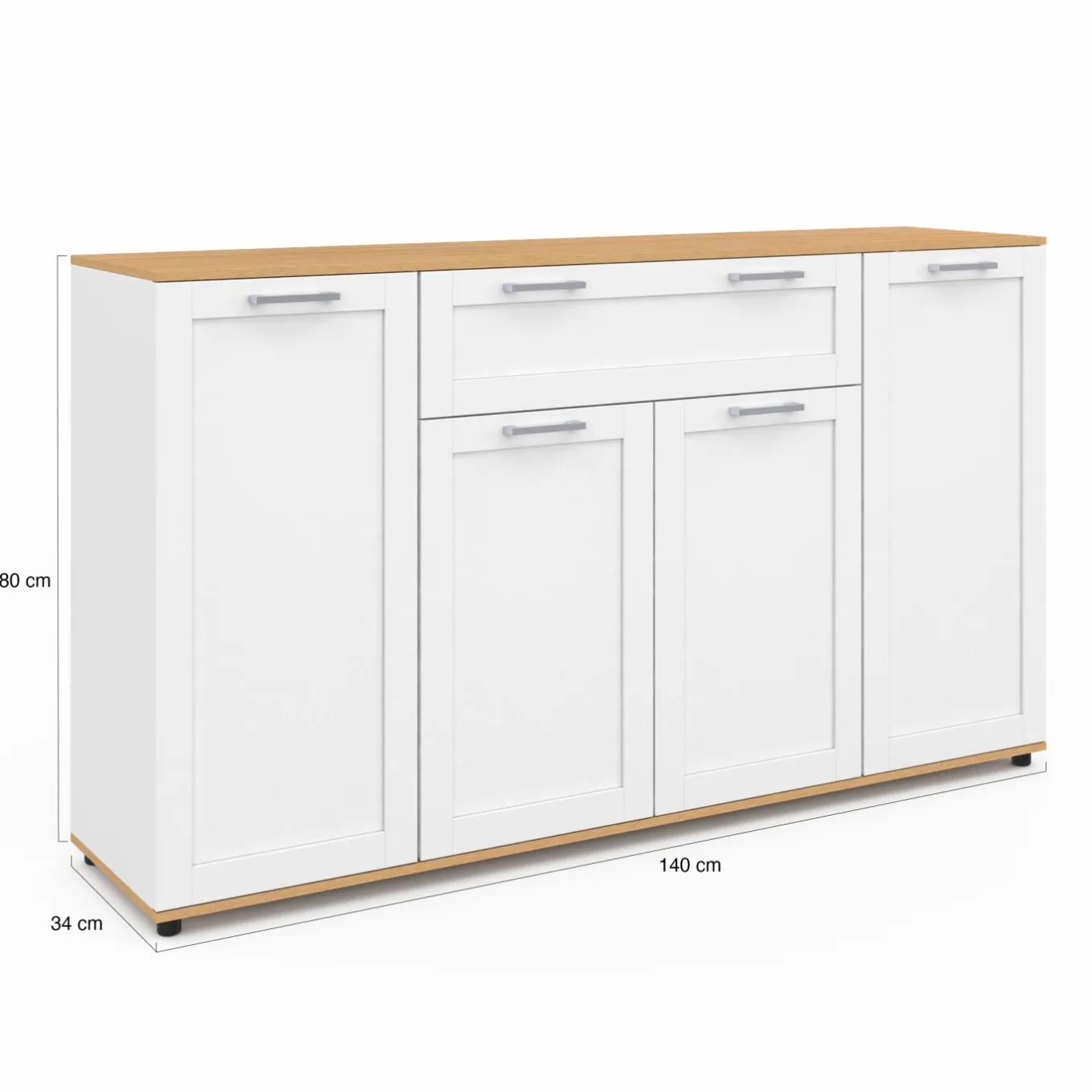 IDMarket Buffet blanc et bois 4 portes 1 tiroir* Buffets|Salon Complet