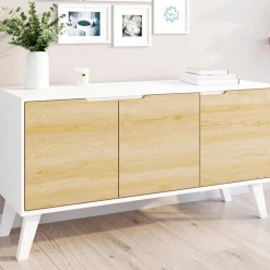 IDMarket Buffet blanc et bois scandinave 3 portes 113 cm* Collection Scandinave|Salle À Manger Complète