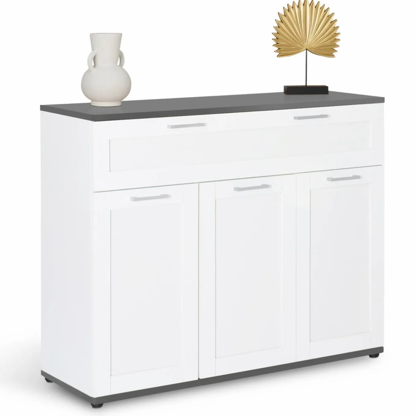 IDMarket Buffet blanc et plateau gris 100 cm avec 3 portes et 1 tiroir* Meubles Tiroirs|Collection Design