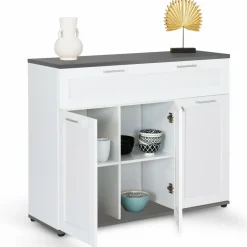 IDMarket Buffet blanc et plateau gris 100 cm avec 3 portes et 1 tiroir* Meubles Tiroirs|Collection Design