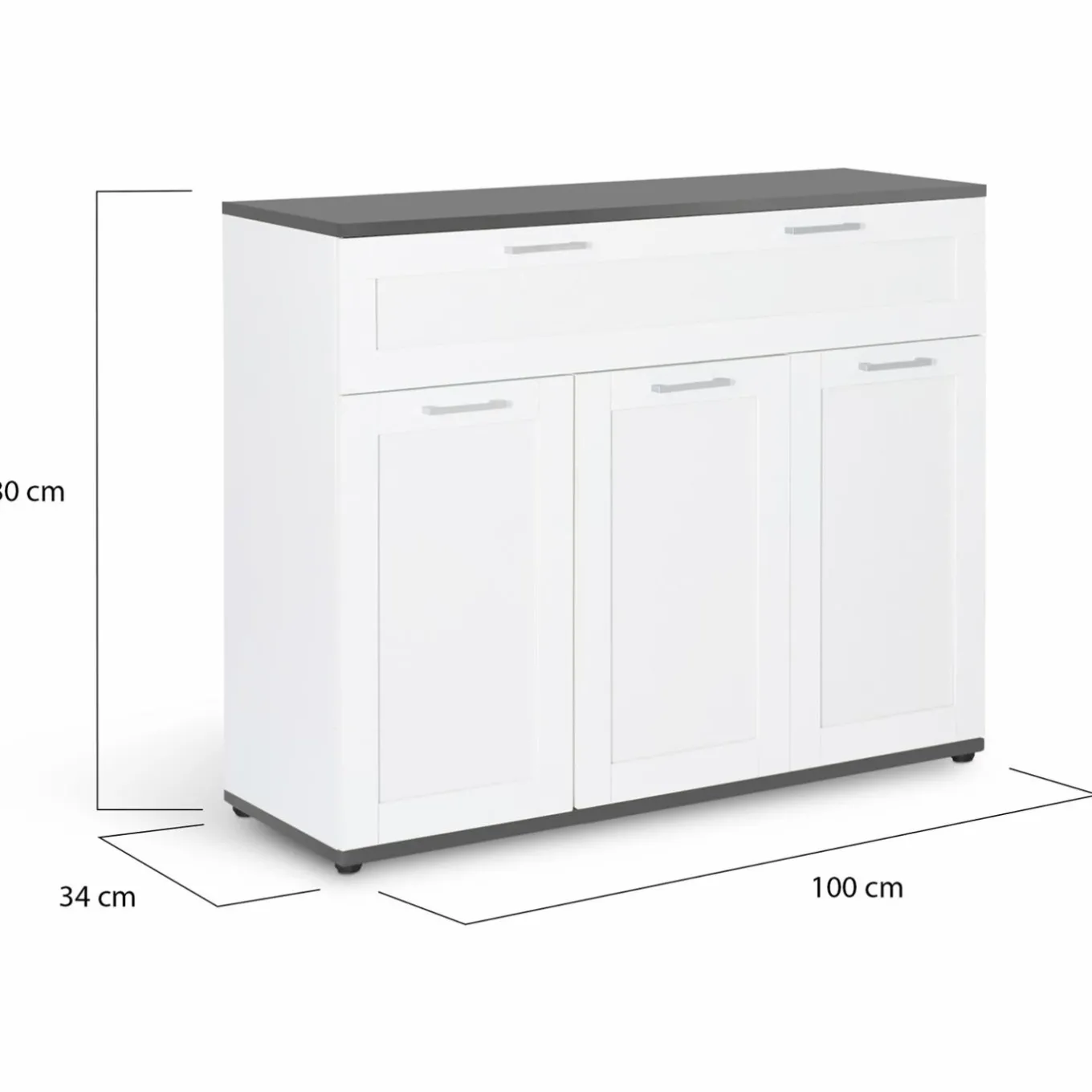 IDMarket Buffet blanc et plateau gris 100 cm avec 3 portes et 1 tiroir* Meubles Tiroirs|Collection Design
