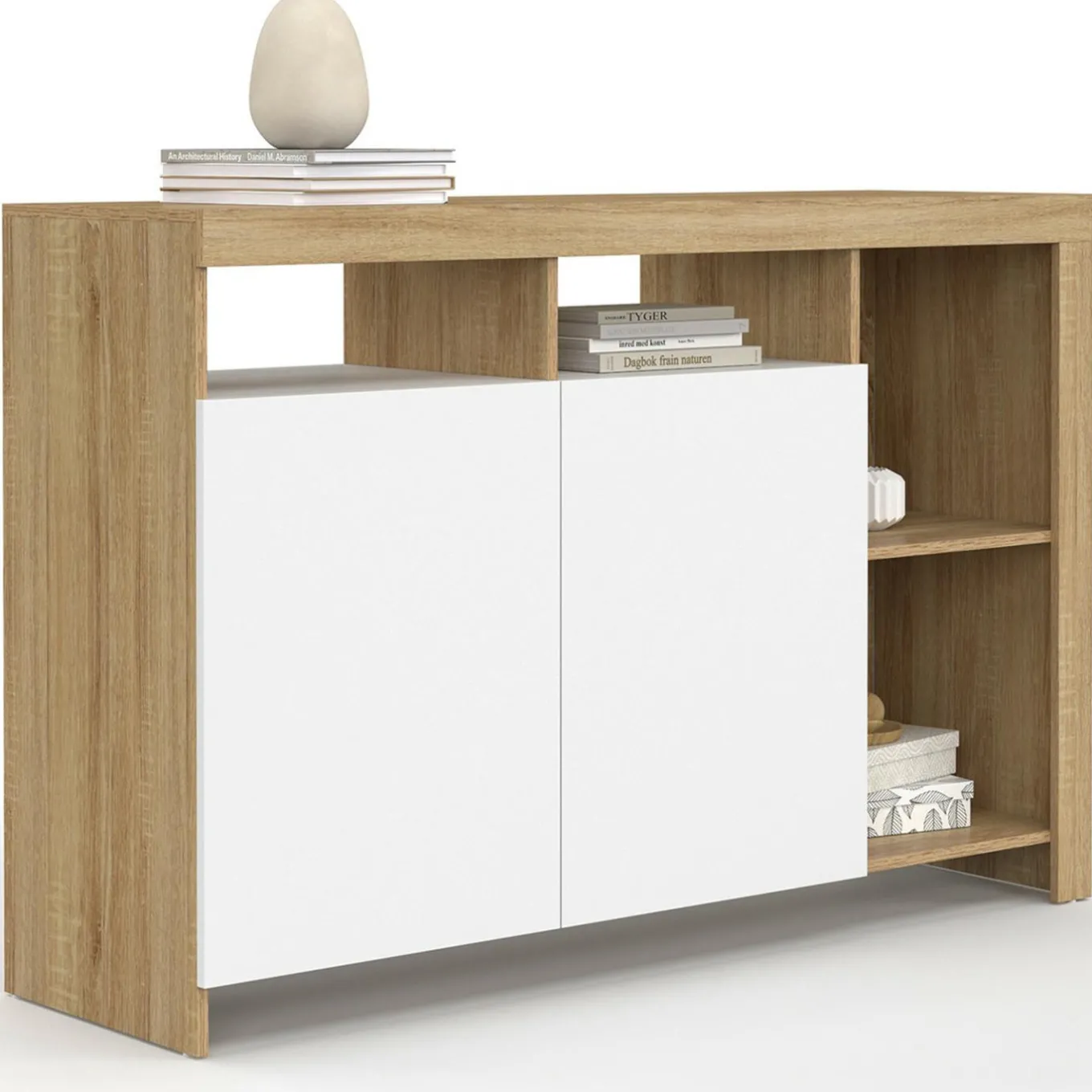 IDMarket Buffet bois avec portes blanches* Buffets|Salle À Manger Complète