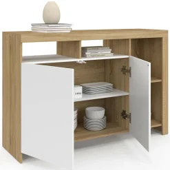 IDMarket Buffet bois avec portes blanches* Buffets|Salle À Manger Complète