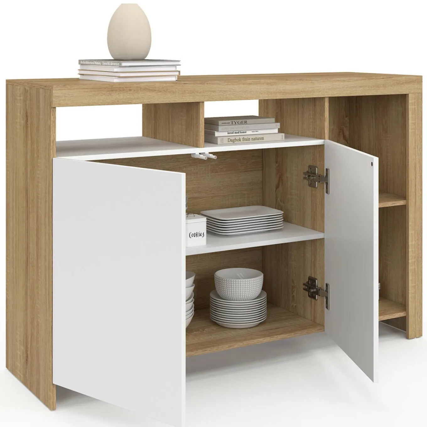 IDMarket Buffet bois avec portes blanches* Buffets|Salle À Manger Complète