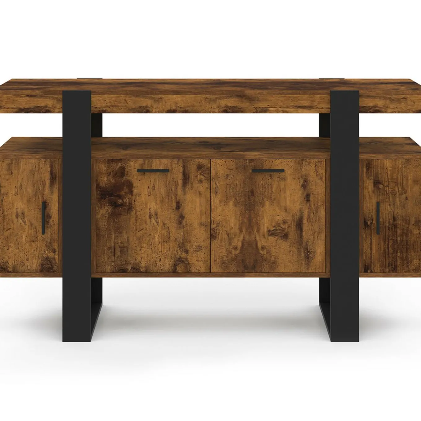 IDMarket Buffet bois effet vieilli et noir 140 cm 4 portes* Meubles En Bois|Collection Design