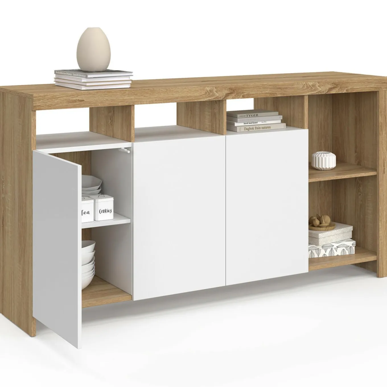 IDMarket Buffet bois et blanc 140 cm* Meubles En Bois|Buffets