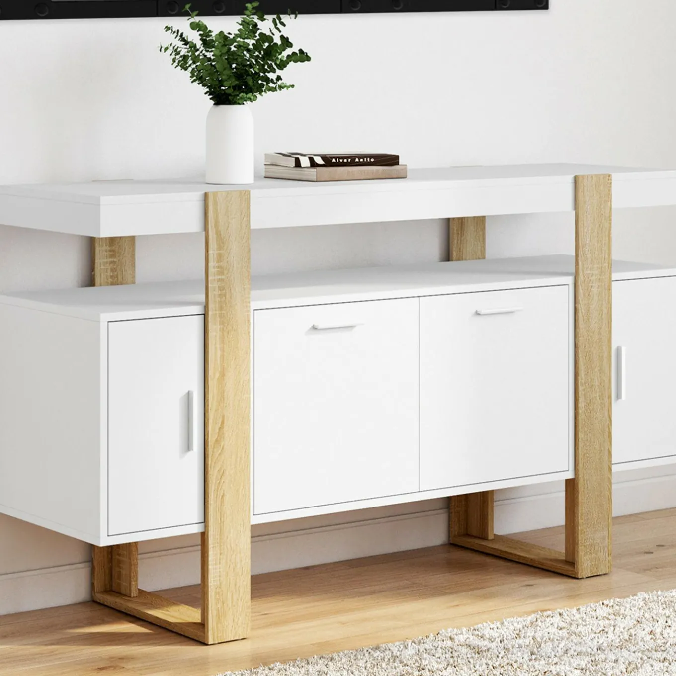IDMarket Buffet bois et blanc 140 cm avec 4 portes* Buffets