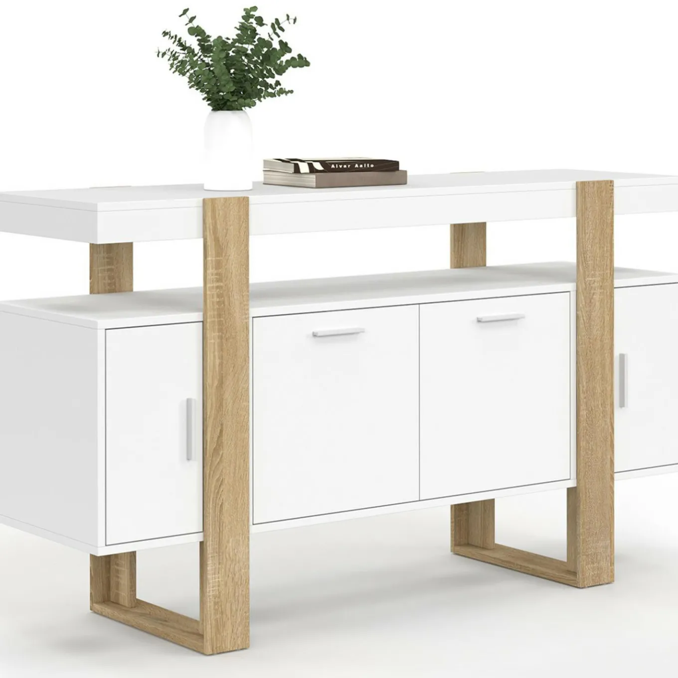 IDMarket Buffet bois et blanc 140 cm avec 4 portes* Buffets