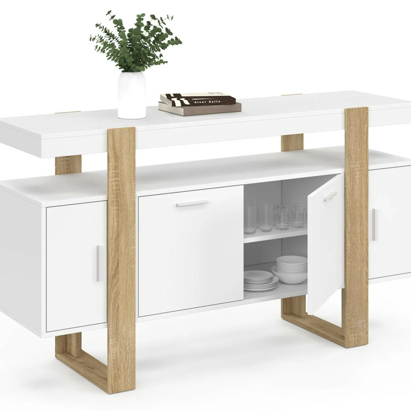 IDMarket Buffet bois et blanc 140 cm avec 4 portes* Buffets