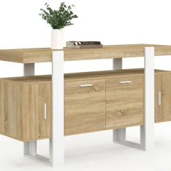 IDMarket Buffet bois et blanc 4 portes 140 cm* Salle À Manger Complète|Salon Complet
