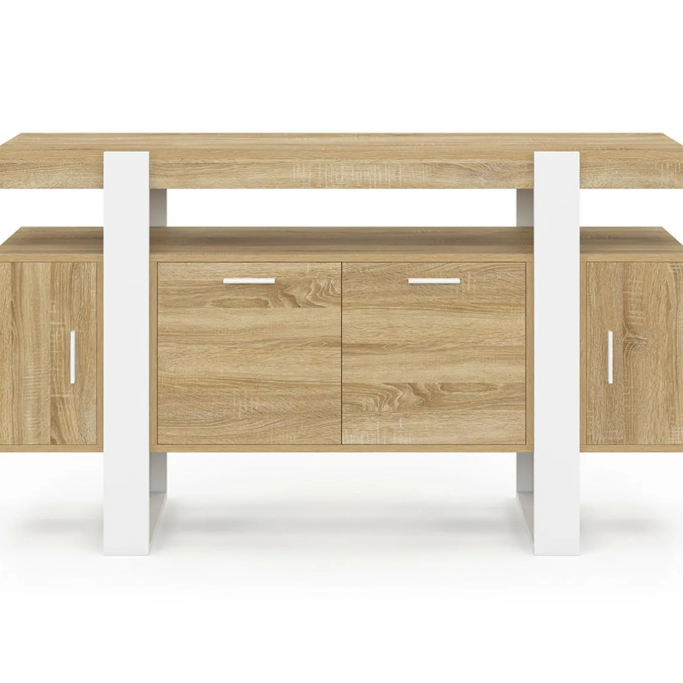 IDMarket Buffet bois et blanc 4 portes 140 cm* Salle À Manger Complète|Salon Complet