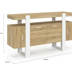 IDMarket Buffet bois et blanc 4 portes 140 cm* Salle À Manger Complète|Salon Complet