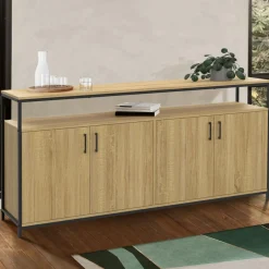 IDMarket Buffet bois et noir style industriel 160 cm 4 portes* Salon Complet|Buffets