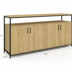IDMarket Buffet bois et noir style industriel 160 cm 4 portes* Salon Complet|Buffets