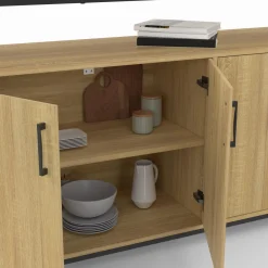 IDMarket Buffet bois et noir style industriel 160 cm 4 portes* Salon Complet|Buffets