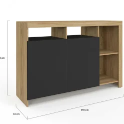 IDMarket Buffet bois façon hêtre avec portes noires* Buffets|Salle À Manger Complète