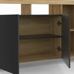 IDMarket Buffet bois façon hêtre avec portes noires* Buffets|Salle À Manger Complète