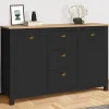 IDMarket Buffet campagne 130 CM 2 portes 3 tirroirs bois et noir* Meubles Noirs|Collection Contemporaine