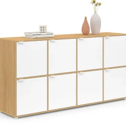IDMarket Buffet casier 8 portes 139 cm blanc et bois* Meubles Blancs|Meubles En Bois