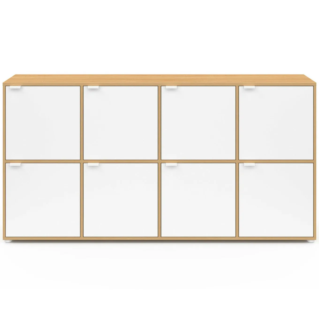 IDMarket Buffet casier 8 portes 139 cm blanc et bois* Meubles Blancs|Meubles En Bois
