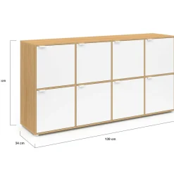 IDMarket Buffet casier 8 portes 139 cm blanc et bois* Meubles Blancs|Meubles En Bois