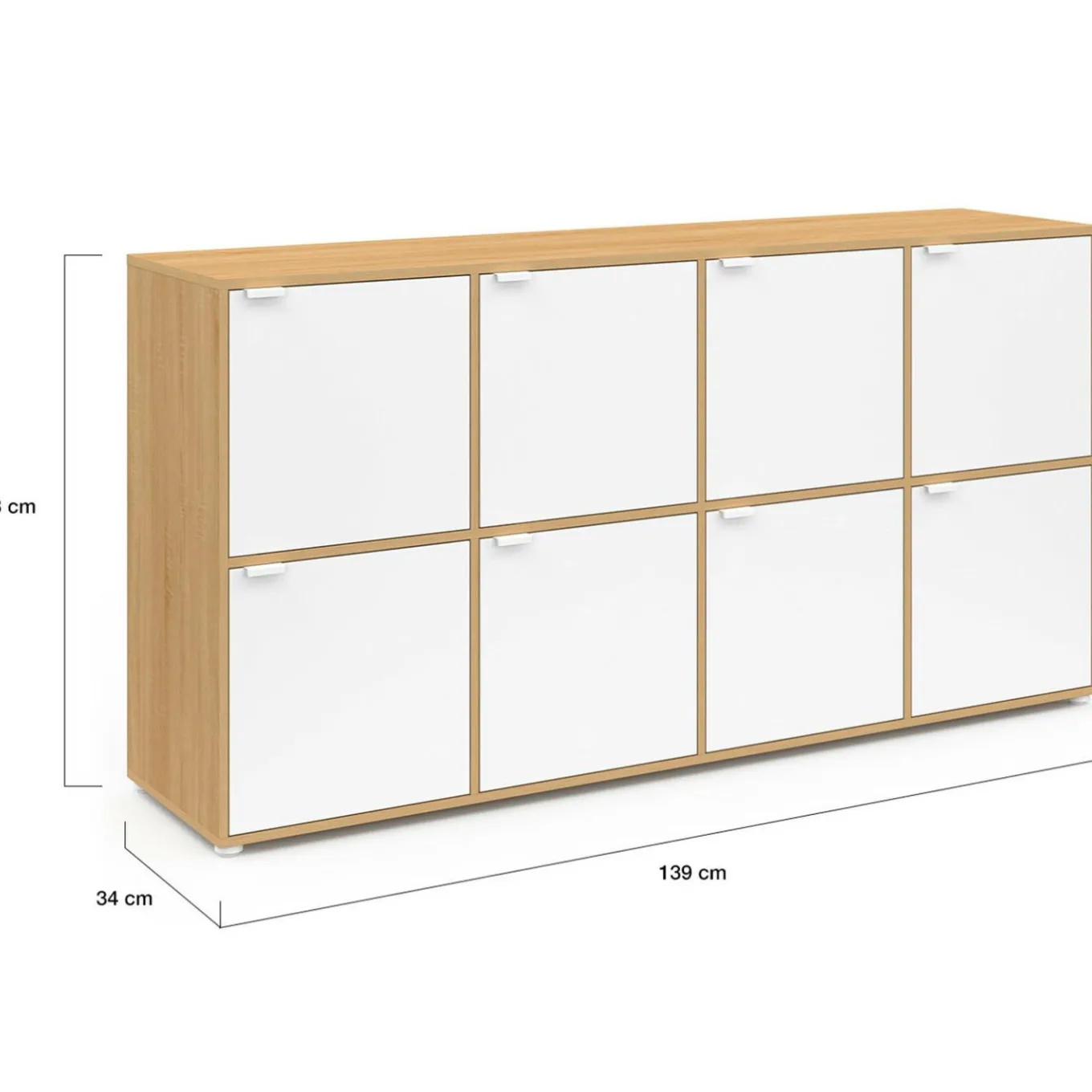IDMarket Buffet casier 8 portes 139 cm blanc et bois* Meubles Blancs|Meubles En Bois