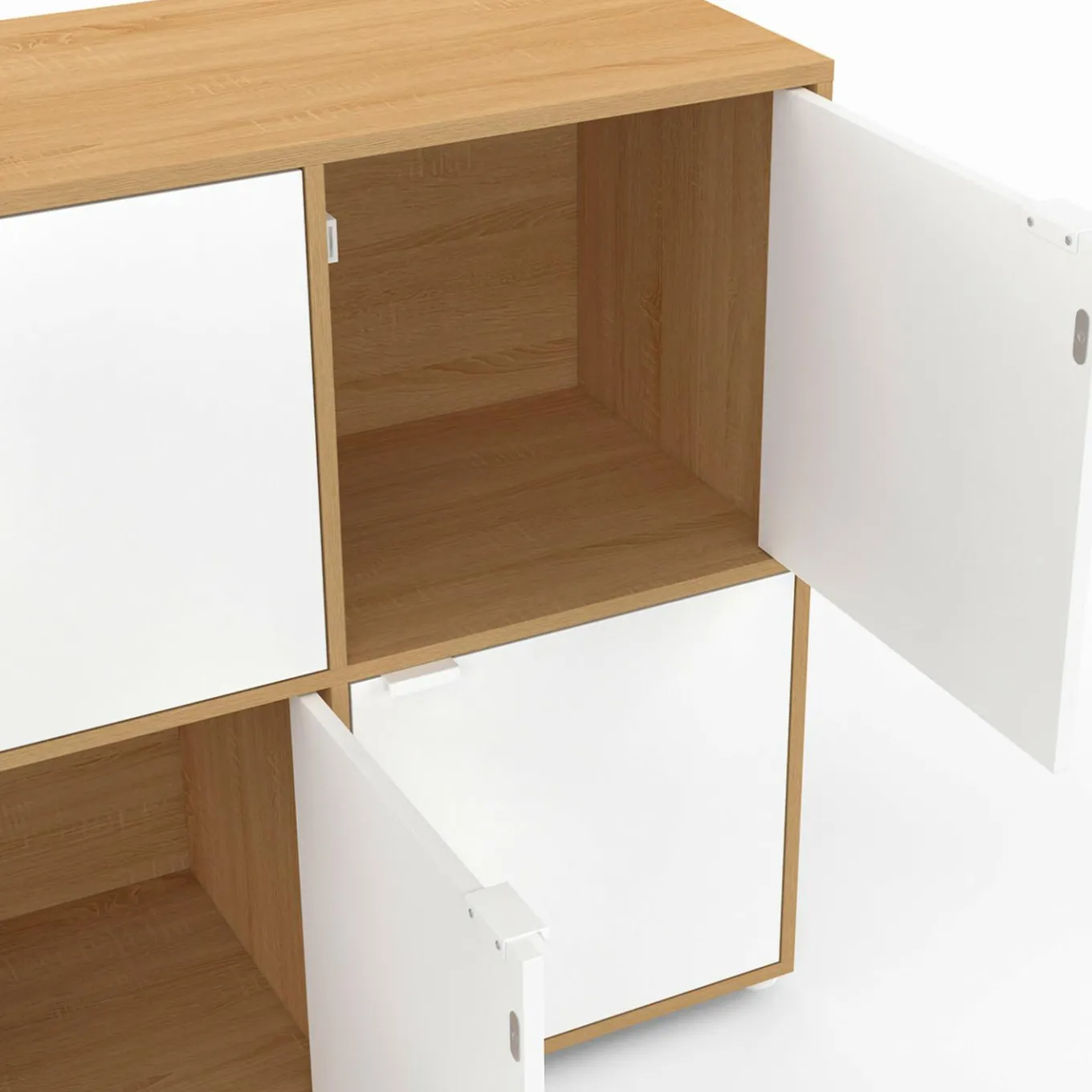 IDMarket Buffet casier 8 portes 139 cm blanc et bois* Meubles Blancs|Meubles En Bois