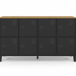 IDMarket Buffet casier 8 portes en métal noir avec plateau bois 139 cm* Buffets|Meubles Tv