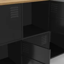 IDMarket Buffet casier 8 portes en métal noir avec plateau bois 139 cm* Buffets|Meubles Tv