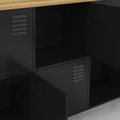IDMarket Buffet casier 180cm design industriel 10 portes en métal noir et plateau bois* Buffets|Meubles Tv