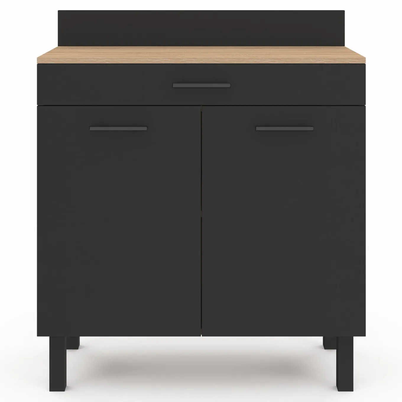 IDMarket Buffet casserolier de cuisine de 80 cm avec 2 portes, 1 tiroir et un plan de travail façon hêtre* Meubles De Cuisine Avec Plan De Travail|Buffets De Cuisine