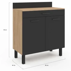 IDMarket Buffet casserolier de cuisine de 80 cm avec 2 portes, 1 tiroir et un plan de travail façon hêtre* Meubles De Cuisine Avec Plan De Travail|Buffets De Cuisine