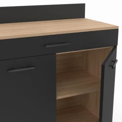IDMarket Buffet casserolier de cuisine de 80 cm avec 2 portes, 1 tiroir et un plan de travail façon hêtre* Meubles De Cuisine Avec Plan De Travail|Buffets De Cuisine
