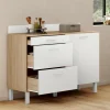 IDMarket Buffet casserolier de cuisine 120 cm avec 1 porte et 3 tiroirs façon hêtre et blanc* Buffets De Cuisine|Vaisseliers