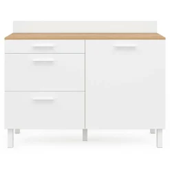 IDMarket Buffet casserolier de cuisine 120 cm avec 1 porte et 3 tiroirs façon hêtre et blanc* Buffets De Cuisine|Vaisseliers
