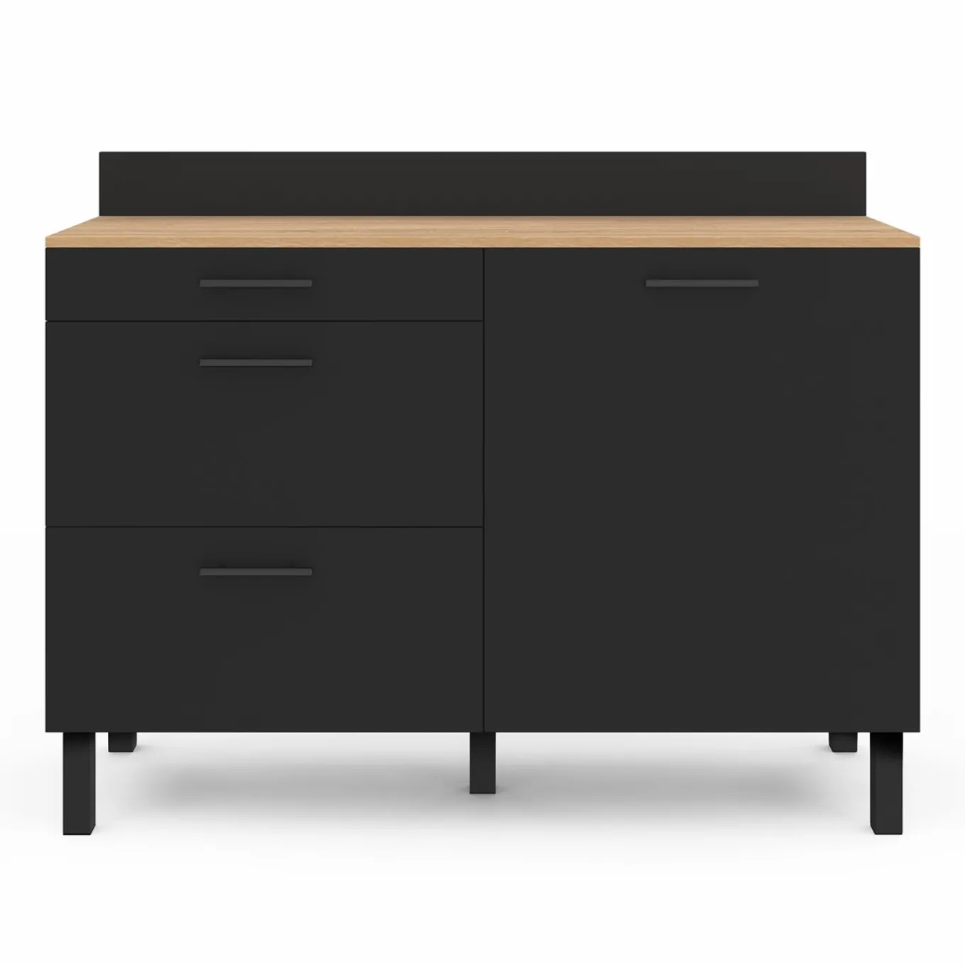 IDMarket Buffet casserolier de cuisine noir et façon hêtre avec 1 porte et 3 tiroirs* Meubles De Cuisine Avec Plan De Travail|Buffets De Cuisine