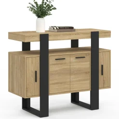 IDMarket Buffet 100cm 4 portes bois et noir avec étagère* Meubles En Bois|Buffets