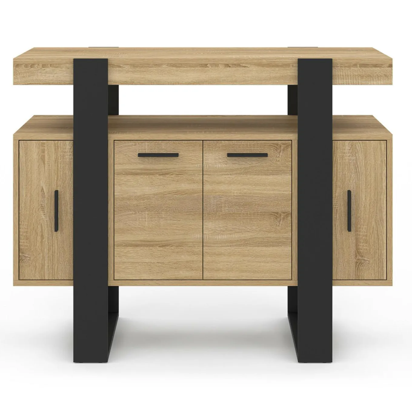 IDMarket Buffet 100cm 4 portes bois et noir avec étagère* Meubles En Bois|Buffets