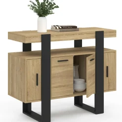 IDMarket Buffet 100cm 4 portes bois et noir avec étagère* Meubles En Bois|Buffets