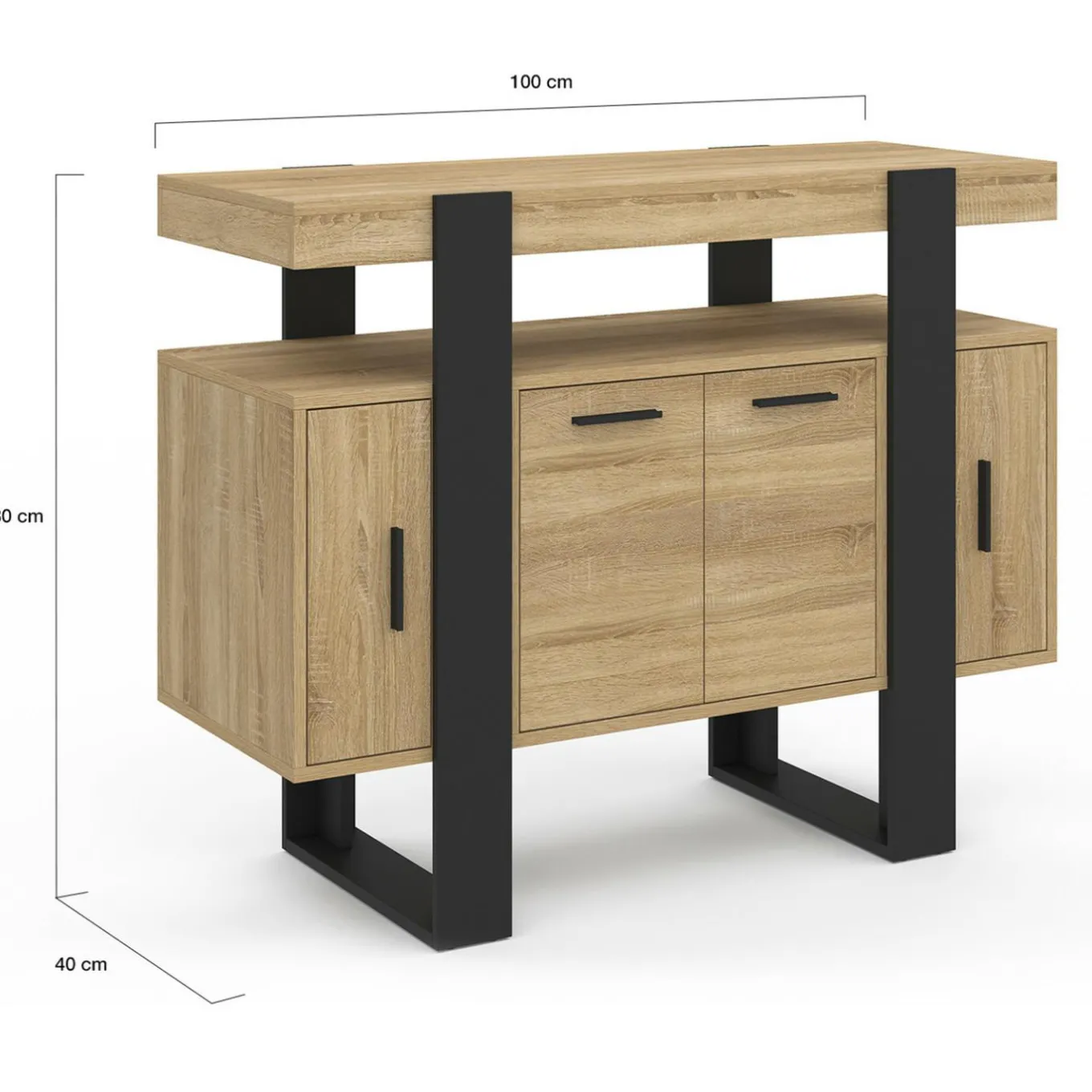 IDMarket Buffet 100cm 4 portes bois et noir avec étagère* Meubles En Bois|Buffets