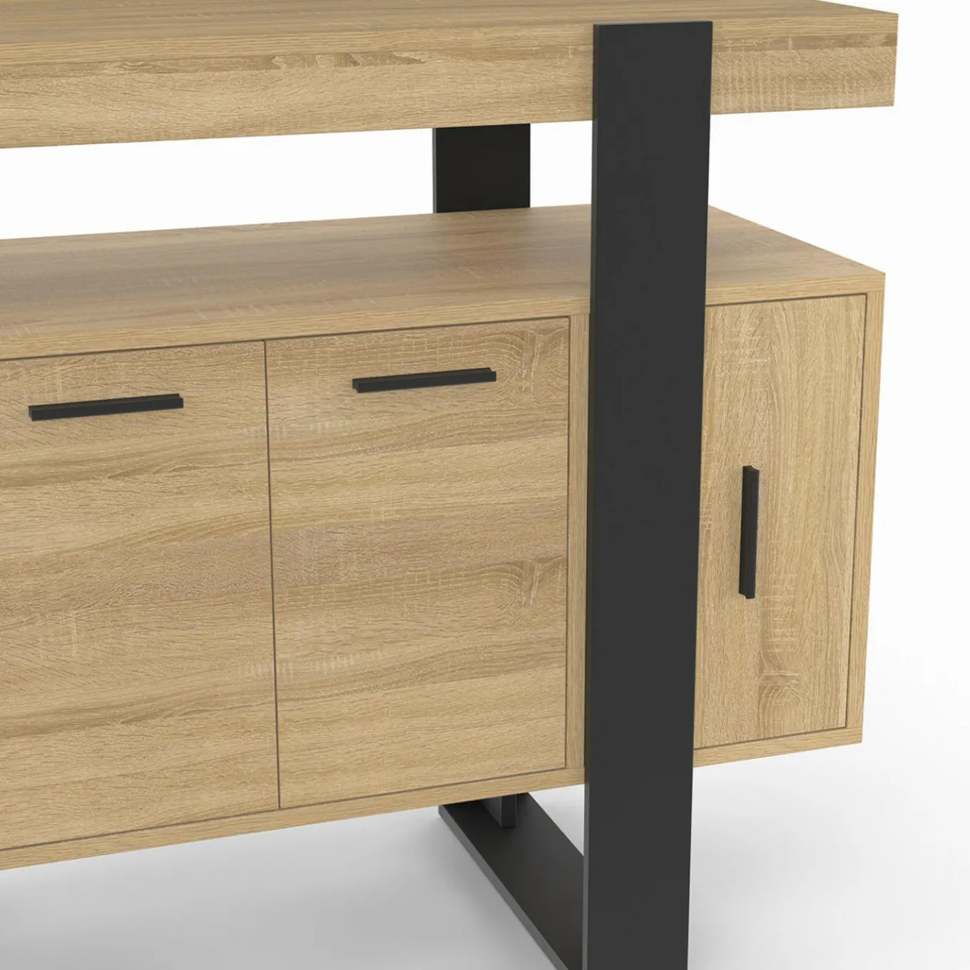 IDMarket Buffet 100cm 4 portes bois et noir avec étagère* Meubles En Bois|Buffets