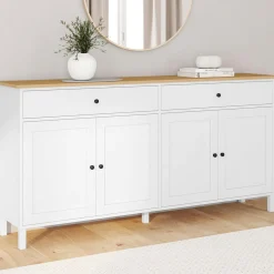 IDMarket Buffet 160cm 4 portes et 2 tiroirs blanc et plateau bois* Meubles Blancs|Meubles En Bois
