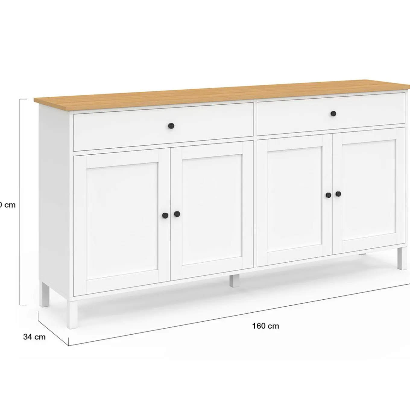 IDMarket Buffet 160cm 4 portes et 2 tiroirs blanc et plateau bois* Meubles Blancs|Meubles En Bois