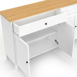 IDMarket Buffet 160cm 4 portes et 2 tiroirs blanc et plateau bois* Meubles Blancs|Meubles En Bois