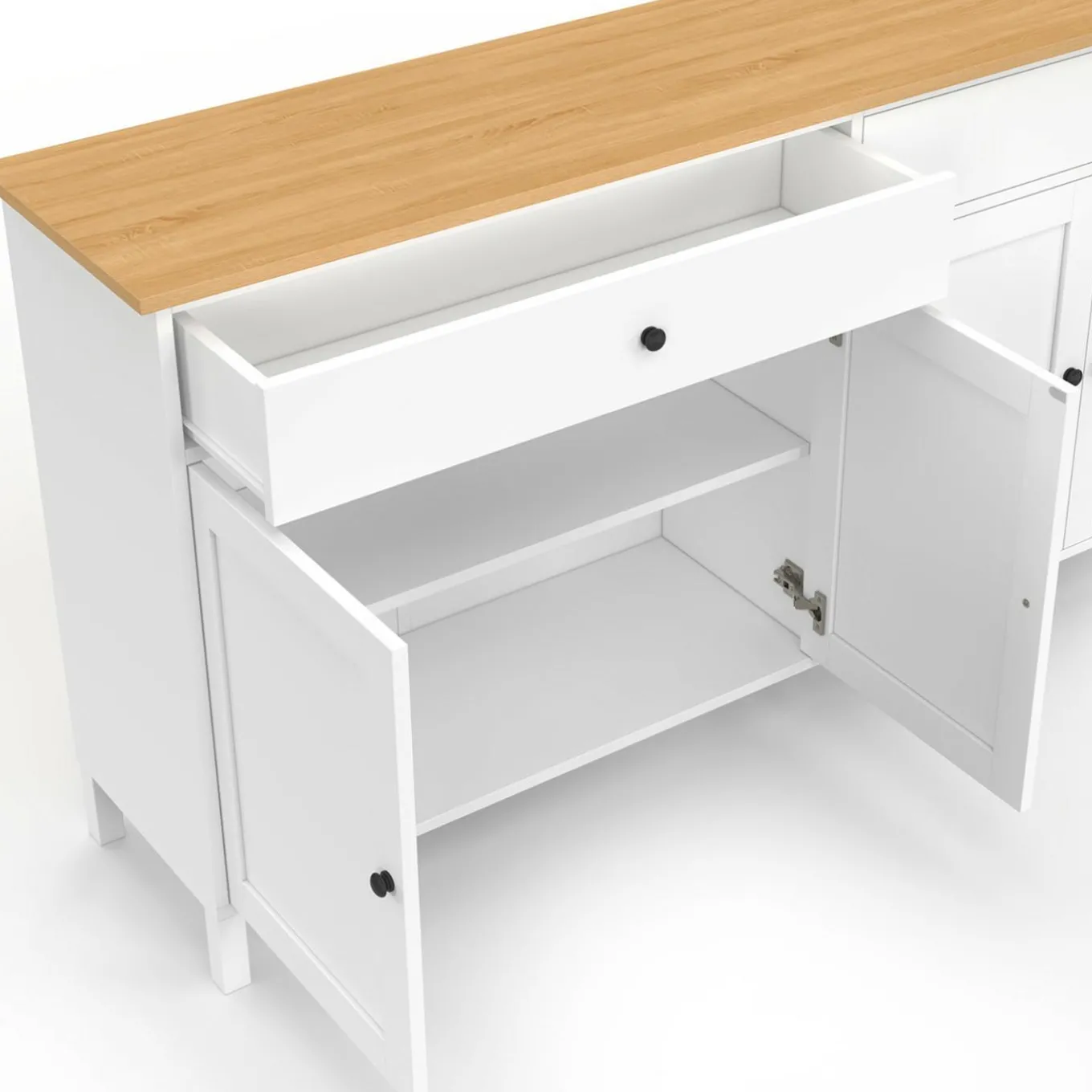 IDMarket Buffet 160cm 4 portes et 2 tiroirs blanc et plateau bois* Meubles Blancs|Meubles En Bois