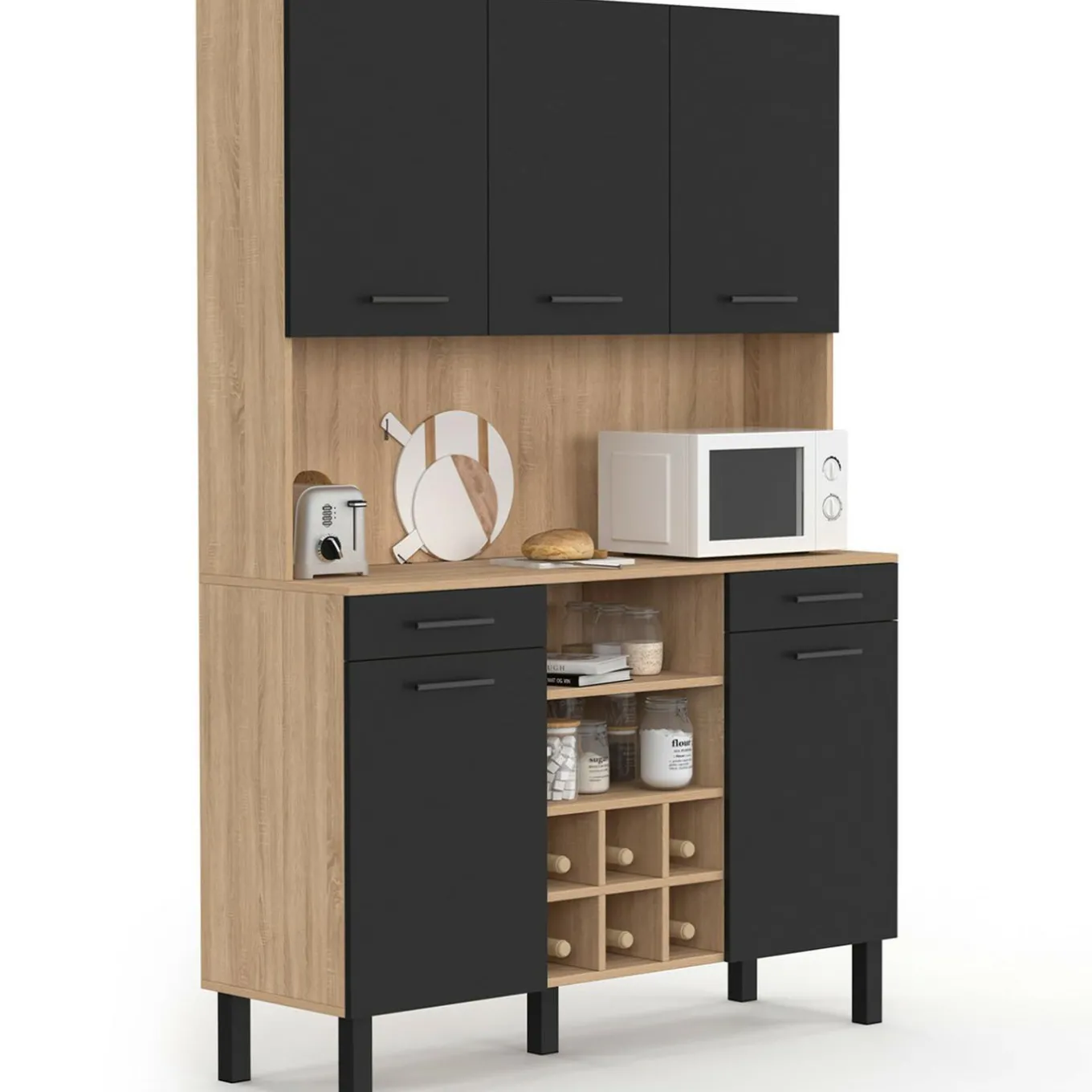 IDMarket Buffet cuisine 120 cm 5 portes range-bouteilles* Buffets De Cuisine