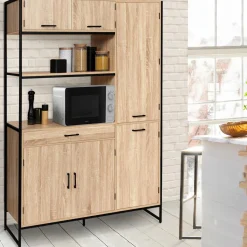IDMarket Buffet cuisine bois clair style industriel 120 cm* Meubles Tiroirs|Meubles Hauts
